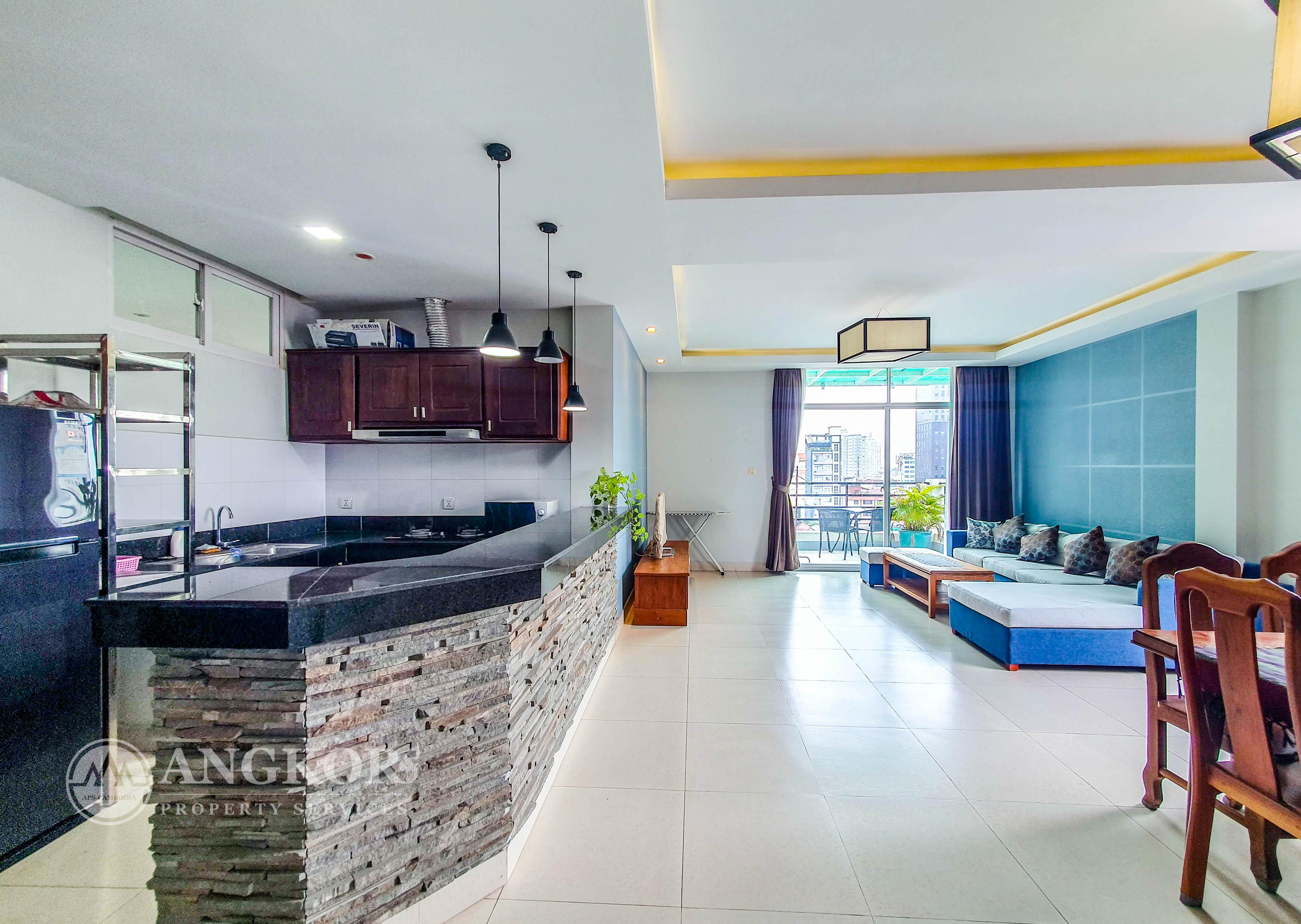 Beautiful and spacious 2 bedrooms serviced apartment for rent, located in BKK1 neighborhood.